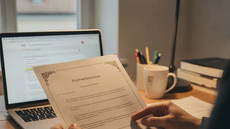 Österreichische Mieterin liest Mietzinserhöhung am Schreibtisch und prüft Mietvertrag