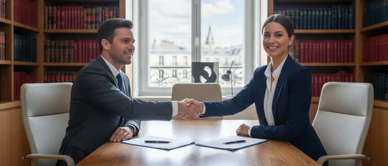 Advokat og klientpar i et moderne norsk advokatkontor diskuterer arvepapirer