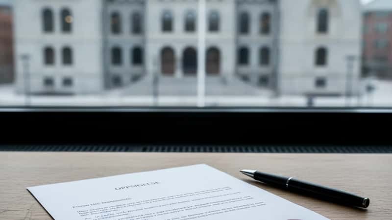 Oppsigelsesbrev på kommunalt kontor i Trondheim med rødt stempel - dokumentasjon av stillingsvern-tvist