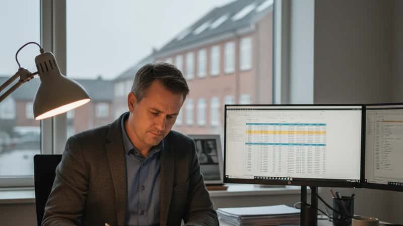 HR-chef i Aarhus gennemgår overenskomstdokumenter ved sin arbejdsplads i et detailhandelskontor