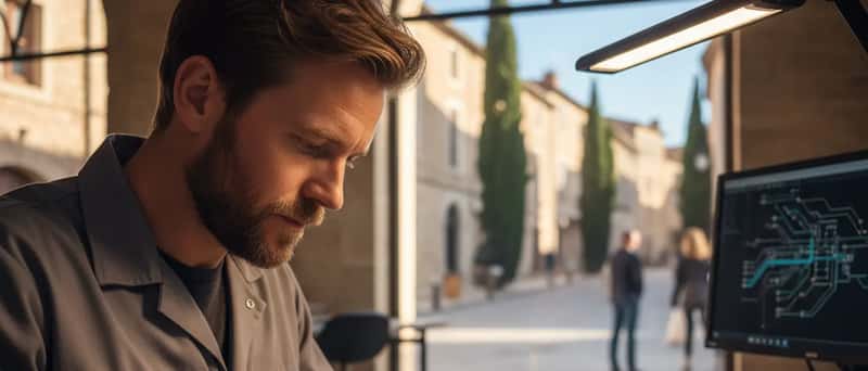 Tekniker reparerer en smarttelefon med presisjonsverktøy på en arbeidsbenk i et norsk verksted