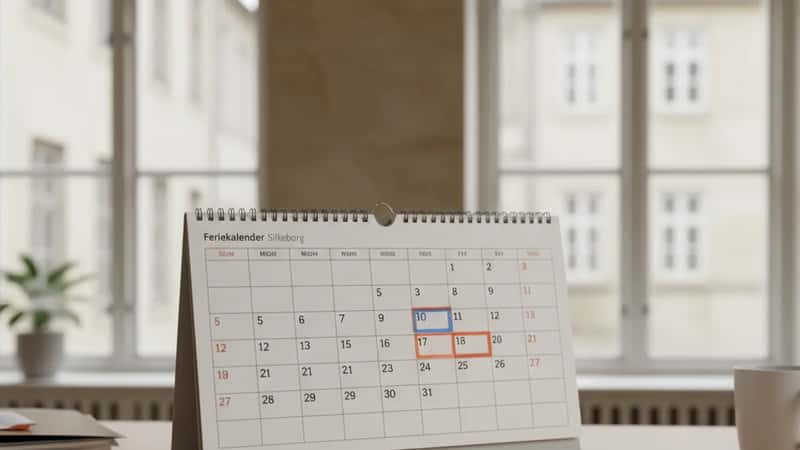 Feriekalender med 31 feriedage markeret på kontor i Silkeborg