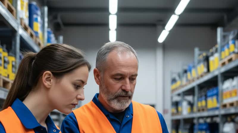 DRH française de 40 ans en chemisier blanc relisant un accord de convention collective dans un bureau lumineux à Bordeaux, classeurs juridiques et ordinateur sur le bureau