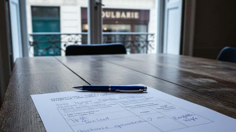 Pennsylvania PMWA vs FLSA overtime threshold comparison document on a Philadelphia law office desk with handwritten annotations