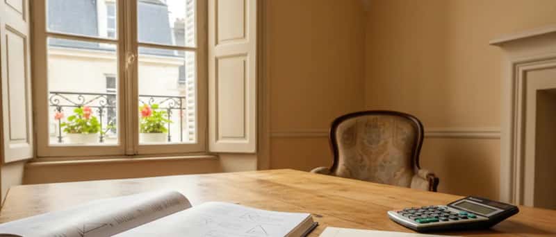 Mesa de estudo com livro de matemática aberto, caderno com equações e lápis durante aula particular