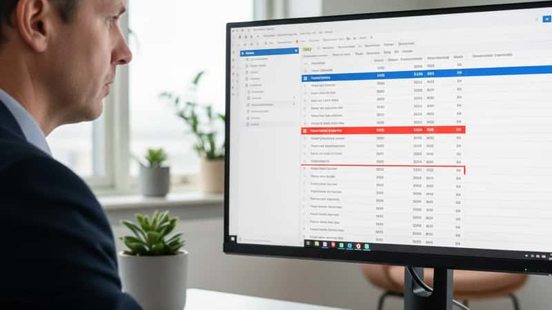 HR-ansvarlig i Stavanger gjennomgår digitalt tidregistreringsskjerm med røde overtidstimer uthevet