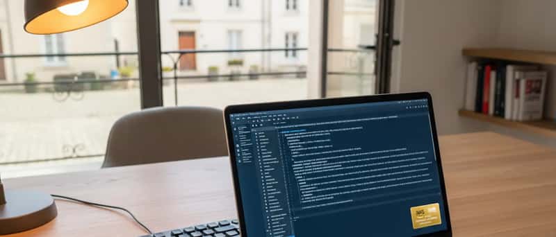 Expert IT indépendant présentant une solution technique sur un laptop dans un espace de coworking parisien