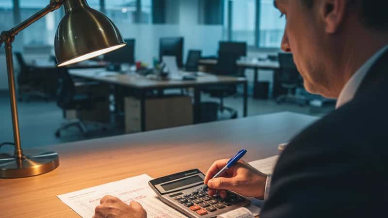 Responsabile HR bancaria annota le tabelle stipendiali del CCNL Credito su un documento cartaceo a Torino