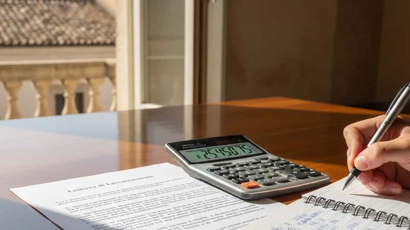 Lettera di licenziamento su scrivania a Catania con calcolatrice che mostra il totale delle indennità spettanti al dipendente TLC