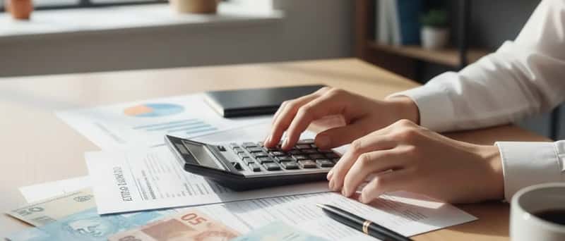 Consultor financeiro analisando documentos com um cliente em escritório moderno em São Paulo