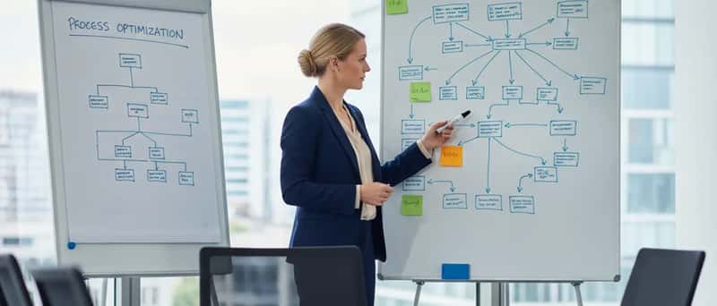 Geschäftsführer analysiert mit einem Unternehmensberater Diagramme in einem modernen Büro