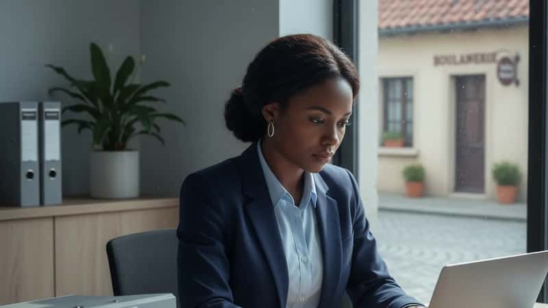 Black woman HR manager reviewing payroll spreadsheets in a suburban New Jersey office, overtime compliance audit