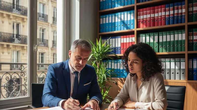 Employment attorney meeting with client in a Jersey City New Jersey law office reviewing overtime wage documents