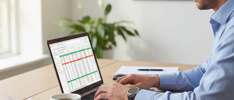 Dansk iværksætter arbejder med regnskabssoftware på bærbar computer ved et moderne skandinavisk skrivebord