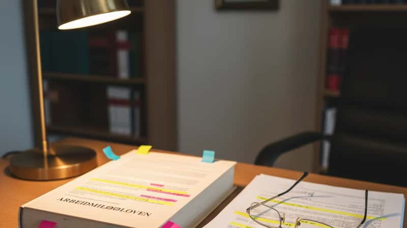 To åpne juridiske dokumenter sammenlignes på skrivebord i Trondheim — Arbeidsmiljøloven og Verkstedsoverenskomsten