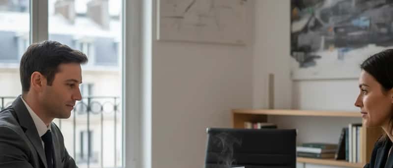 Asianajaja ojentaa allekirjoitettua sopimusta asiakkaalle koivupuisella työpöydällä toimistossa