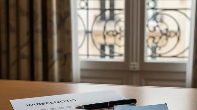 Varselbrev och LAS-lagbok på ett skrivbord i ett Malmöhotells back-office
