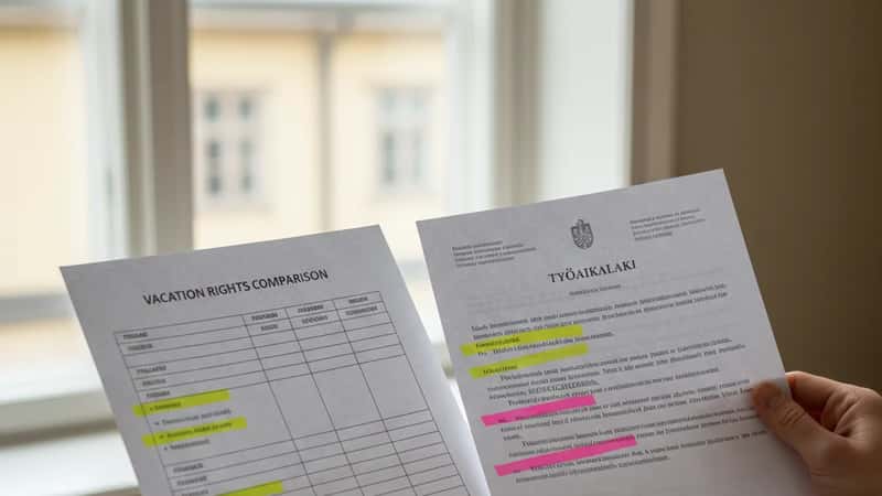 "Loma-asiakirjojen vertailu Turussa, suomalainen sähköasentaja pöydän ääressä"