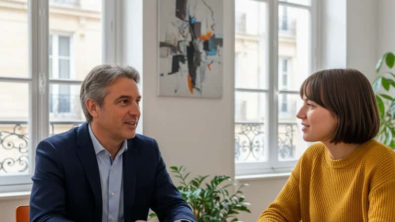 Responsable RH et salarié discutant de la grille salariale conventionnelle dans une maison d'étudiants à Bordeaux