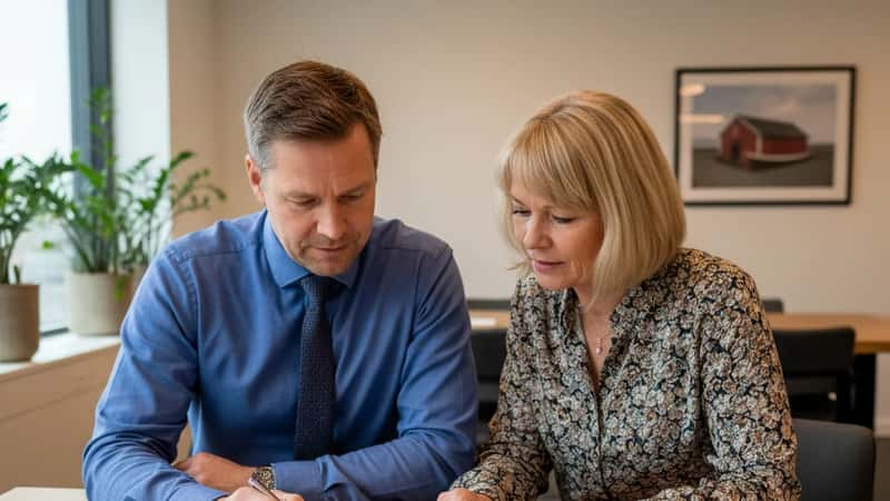 Pensjonsrådgiver og barnehagelærer gjennomgår AFP-beregning i Stavanger
