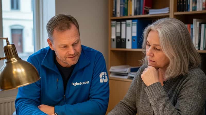 Fagforbundets tillitsvalgt i Trondheim hjelper en kommunalt ansatt med pensjonskalkulator og KLP-dokumenter
