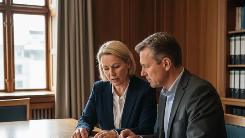 Tillitsvalgt og arbeidsgiver i Trondheim gjennomgår lønnstabeller i statlig forhandlingsmøte