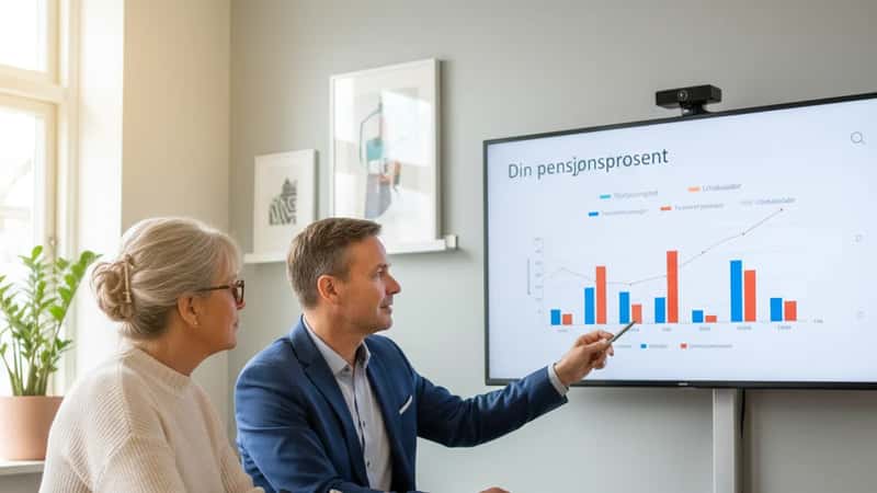Pensjonsrådgiver fra SPK forklarer pensjonsberegning til statsansatt i Larvik