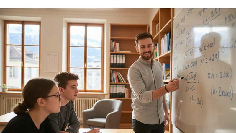 Équations algébriques écrites sur un tableau blanc dans un institut de soutien scolaire à Genève