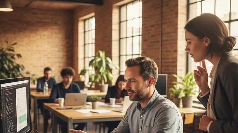 Développeur web freelance travaillant sur un contrat dans un espace de coworking à Lyon