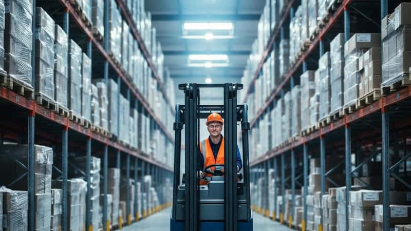 Dansk chauffør i orange sikkerhedsvest gennemgår løndokumenter ved et ekspeditionsbord i et Kolding logistikterminale