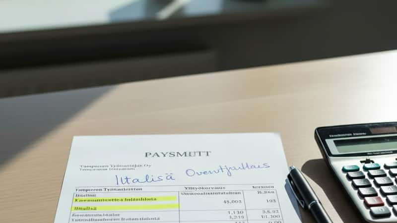 Tampereella palkkalaskelmassa annotoidaan ylityökorvauksia ja iltapalkkioita keltaisella korostuskynällä