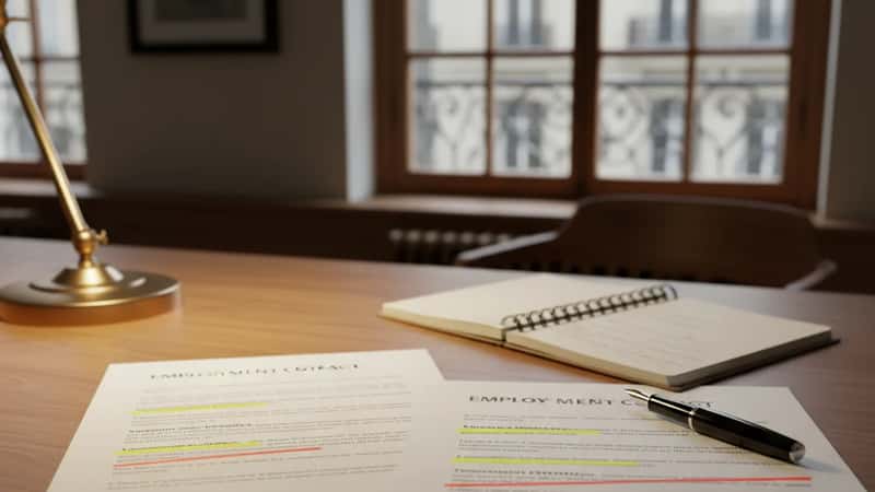 Two employment contracts compared side by side on a desk in a Richmond Virginia law office