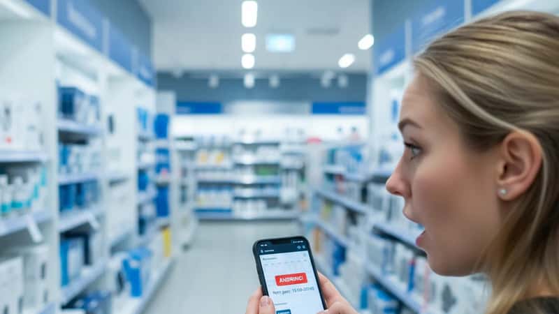 Butiksanställd kontrollerar schemaändring på smartphone i butikskorridor i Västerås