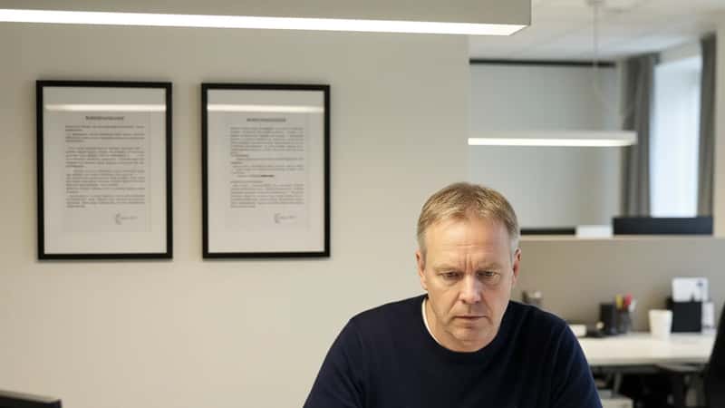 HR-chef i Aalborg gennemgår løntabeller på arbejdsstation