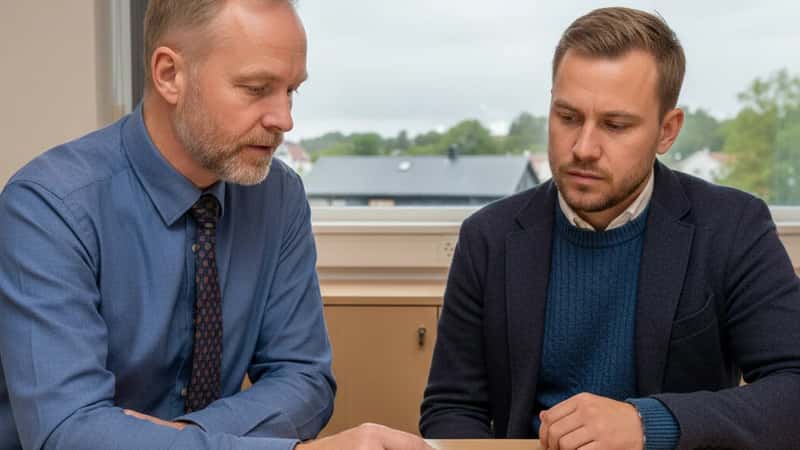 NSF-rådgiver i Larvik forklarer AFP og Sliterordning til sjømann med pensjonsutregning på kontorbordet
