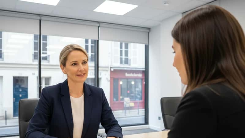 HR manager reviewing FMLA paperwork with an employee in an Alpharetta, Georgia office