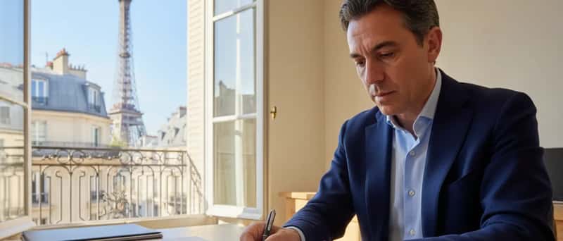 Mani che analizzano grafici finanziari con penna e calcolatrice su scrivania in legno