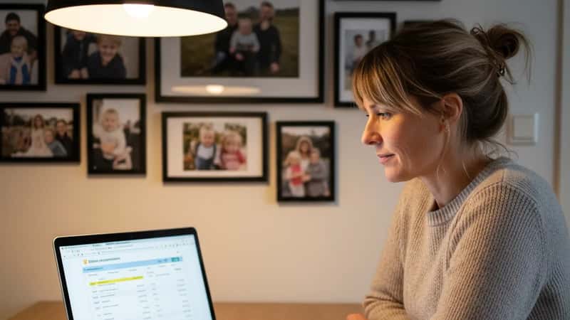 Mari i Trondheim gjennomgår pensjonsoppgave fra Statens pensjonskasse på hjemmekontor om kvelden