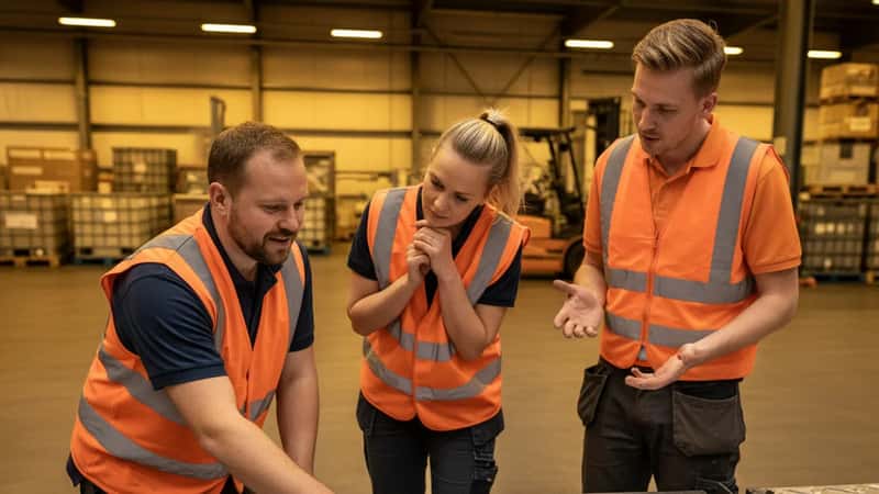 Groundhandlere i Aarhus diskuterer lønforhøjelserne i 3F Transport Luftfartsoverenskomsten 2025-2028