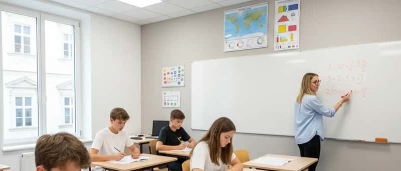 Kleine Gruppe Jugendlicher bei Mathe-Nachhilfe in einem Lerninstitut in Salzburg