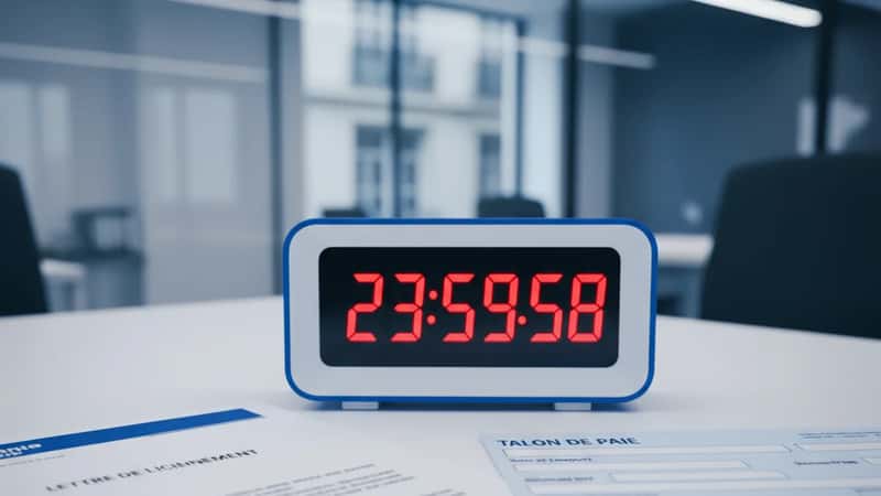 A 24-hour countdown clock next to a printed termination letter and paycheck form on an office desk, illustrating Utah's 24-hour final paycheck deadline