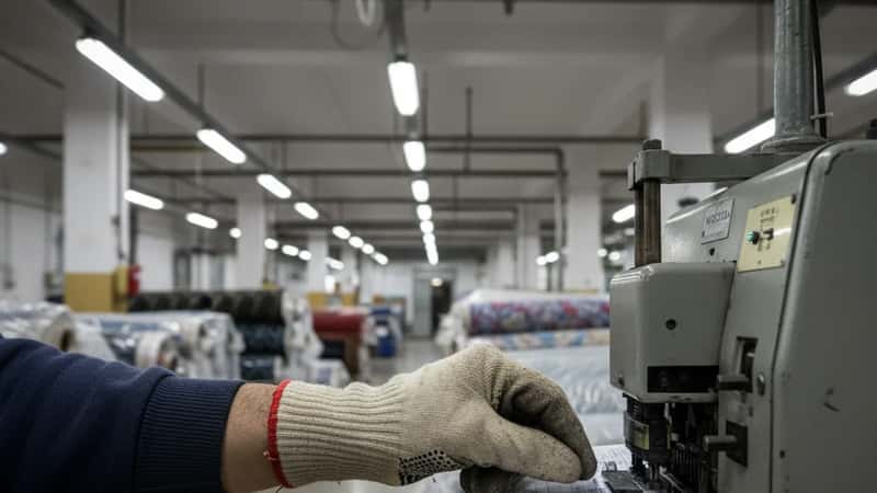Timbro cartellino al rilevatore presenze in un stabilimento tessile a Vicenza