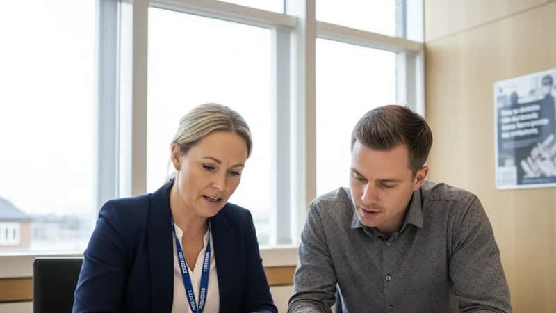 Faglig repræsentant og kollega diskuterer overarbejdstvist i Randers