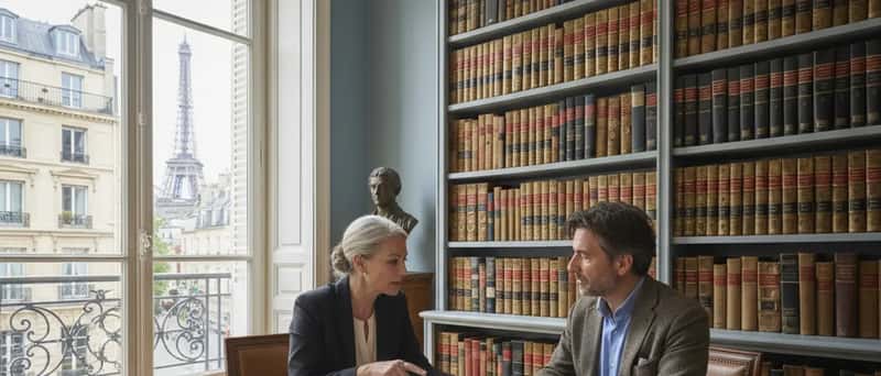 Advocaat in gesprek met een cliënt aan een vergadertafel in een Nederlands kantoor