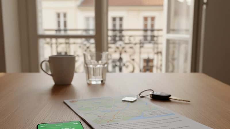 E-vignette autrichienne sur smartphone posé sur une table dans un intérieur lyonnais