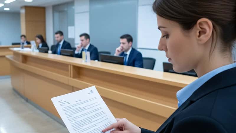 Dipendente bancaria a Bari esamina il proprio inquadramento contrattuale alla reception della filiale