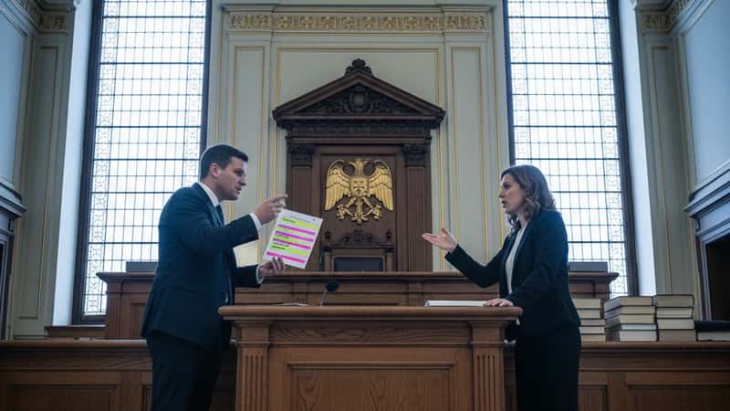 Nebraska courtroom scene showing attorneys arguing a non-compete enforceability case in Omaha court