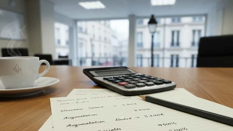 Löneplanering i banksektorn – kalkylator och lönenoteringar på skrivbord