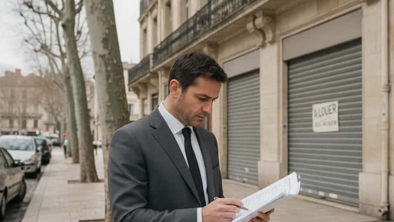 Chef d'entreprise évaluant un local commercial à Bordeaux avant signature de bail