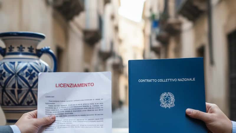 Lettera di licenziamento accanto a un contratto collettivo a Palermo